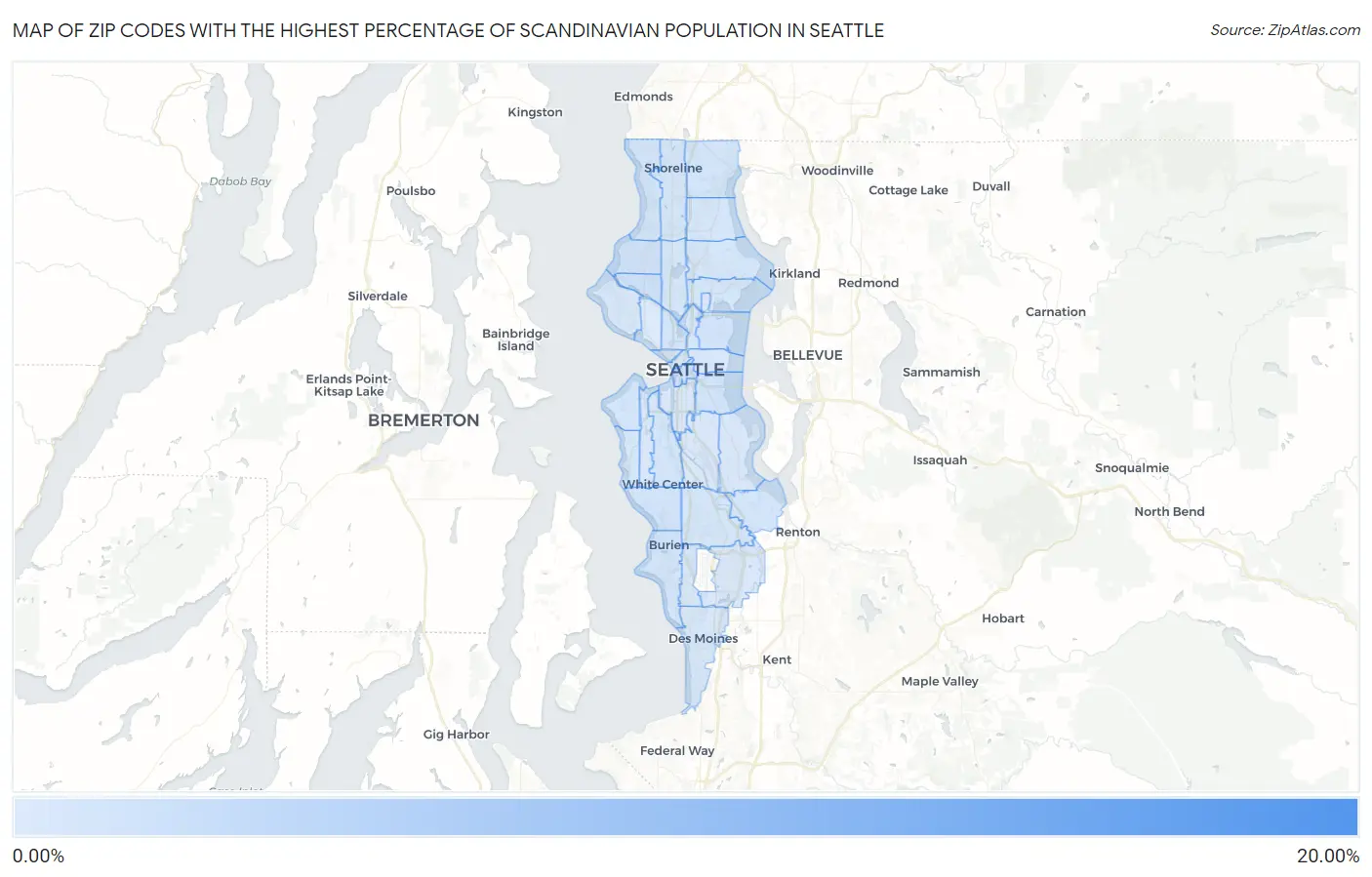 Zip Codes with the Highest Percentage of Scandinavian Population in Seattle Map