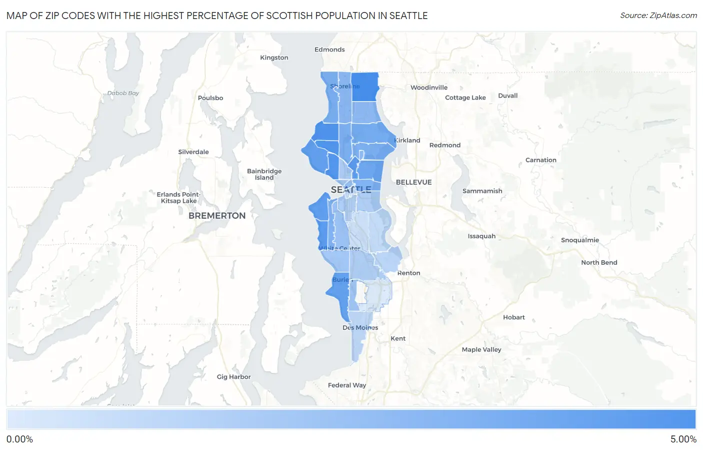 Zip Codes with the Highest Percentage of Scottish Population in Seattle Map