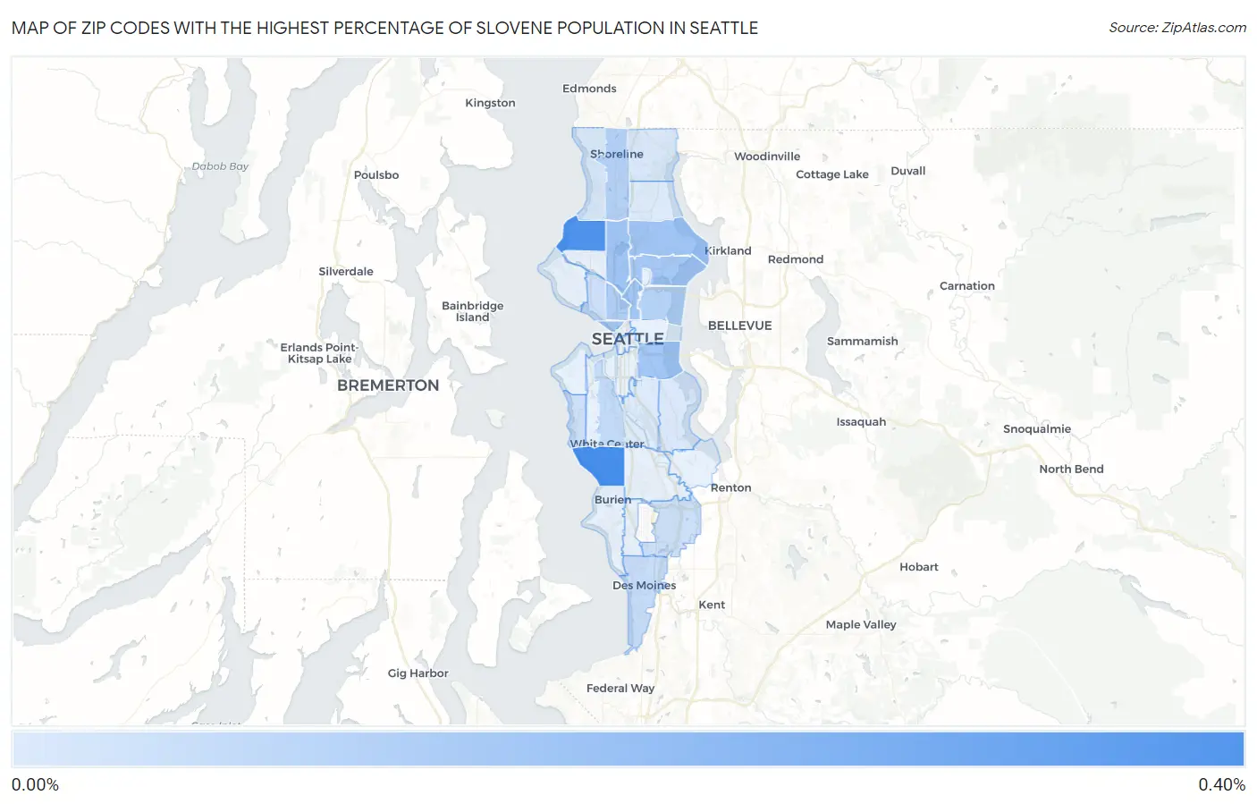 Zip Codes with the Highest Percentage of Slovene Population in Seattle Map