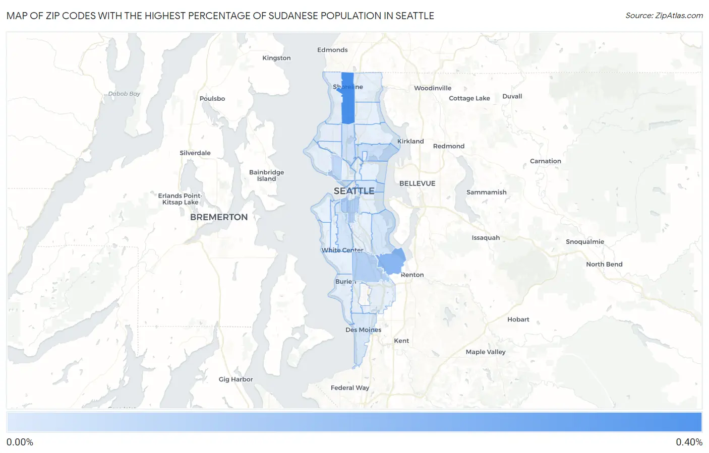 Zip Codes with the Highest Percentage of Sudanese Population in Seattle Map