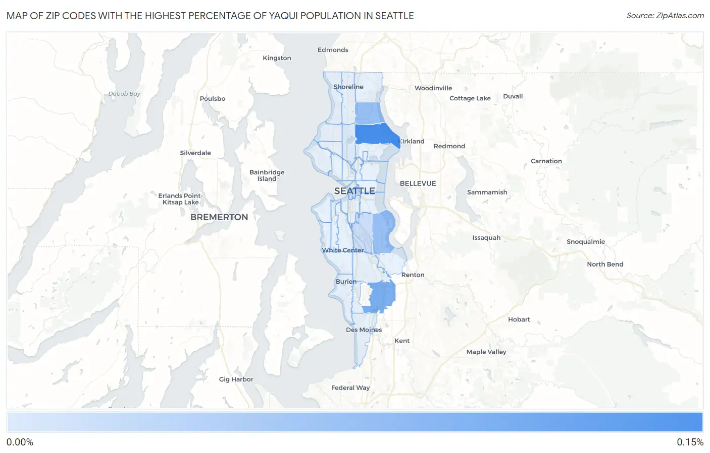 Zip Codes with the Highest Percentage of Yaqui Population in Seattle Map