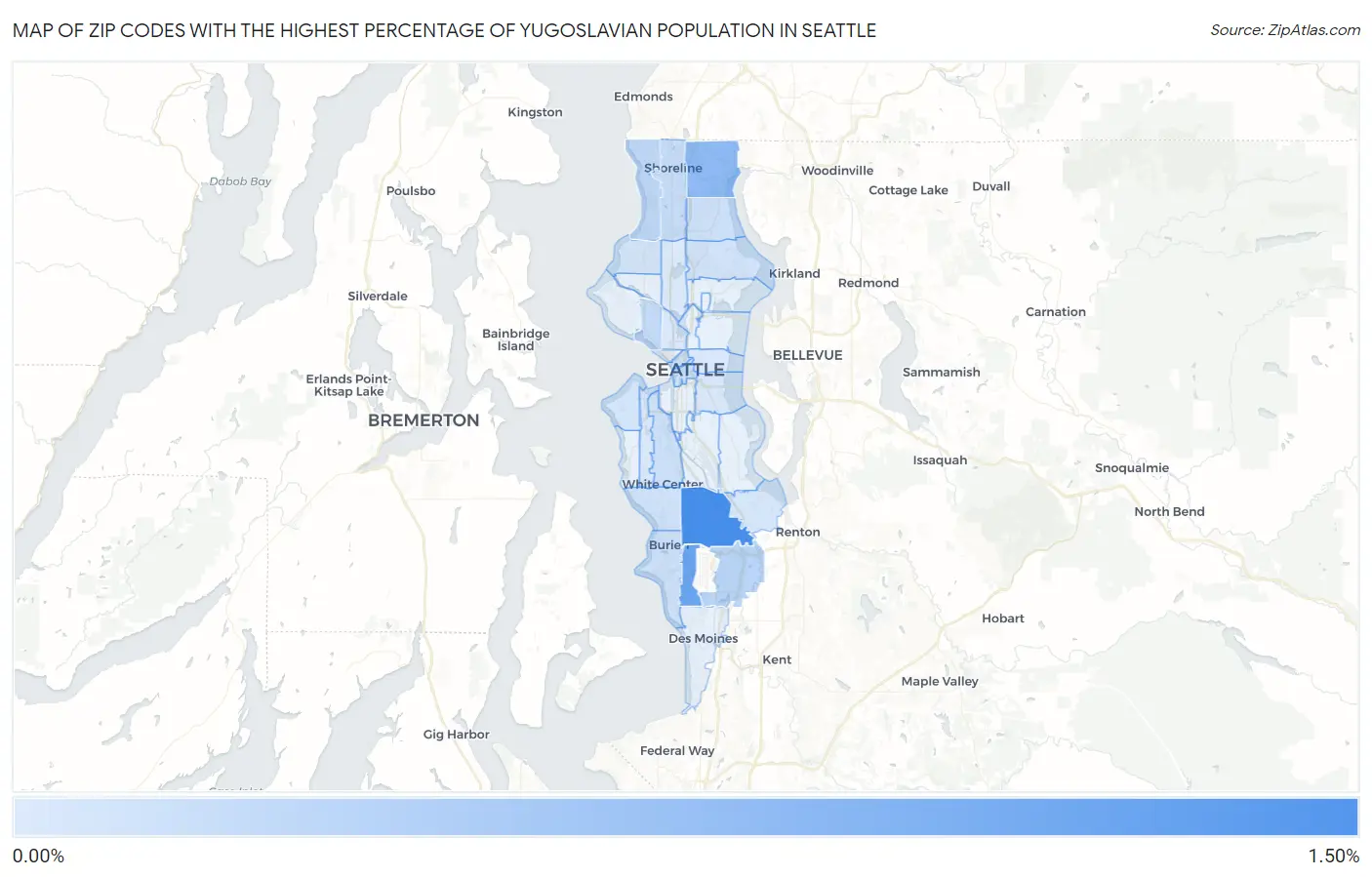 Zip Codes with the Highest Percentage of Yugoslavian Population in Seattle Map