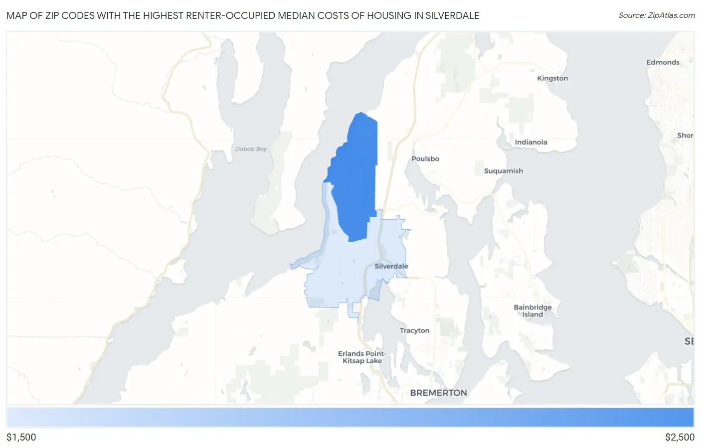 Zip Codes with the Highest Renter-Occupied Median Costs of Housing in Silverdale Map