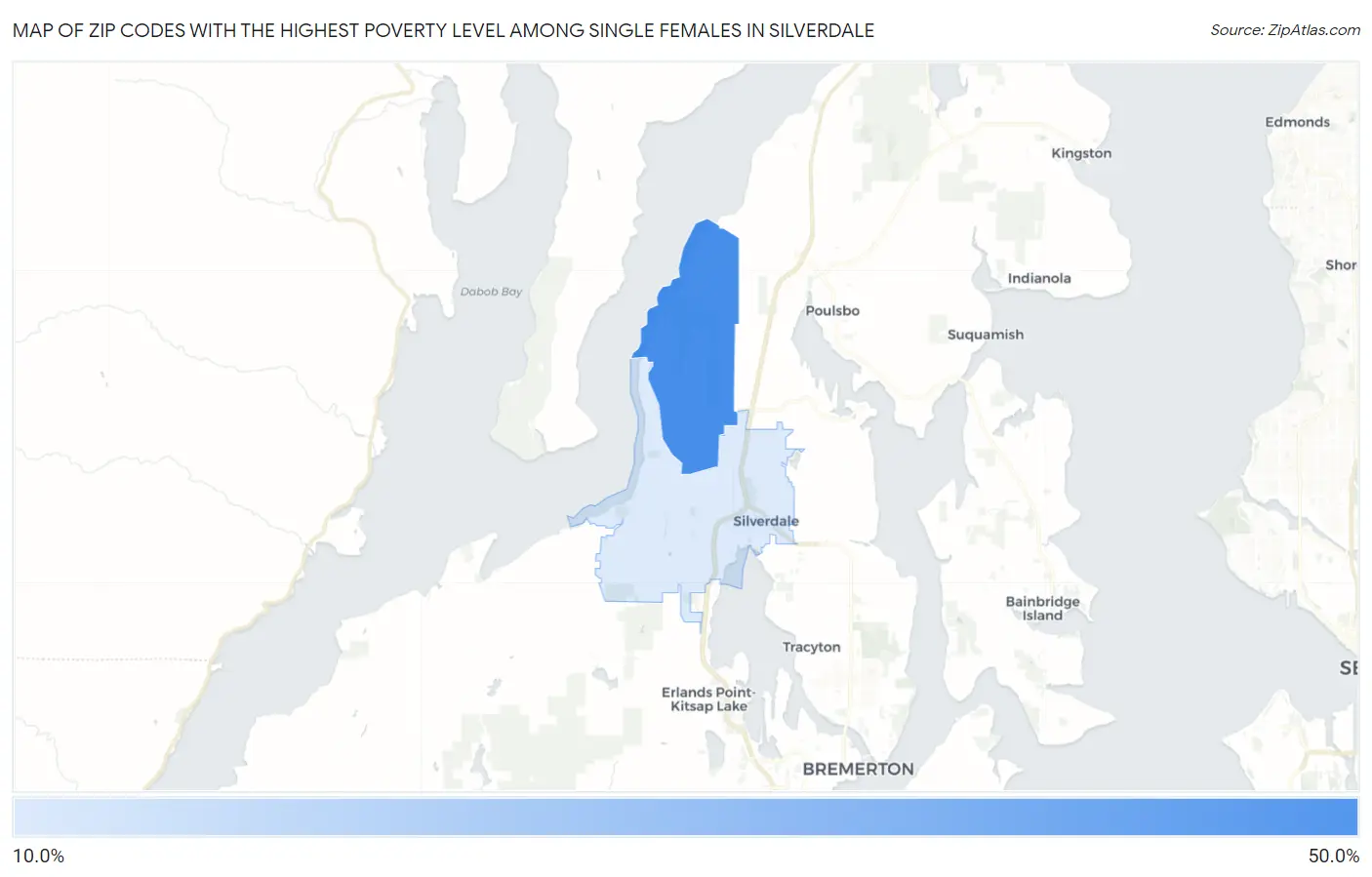 Zip Codes with the Highest Poverty Level Among Single Females in Silverdale Map
