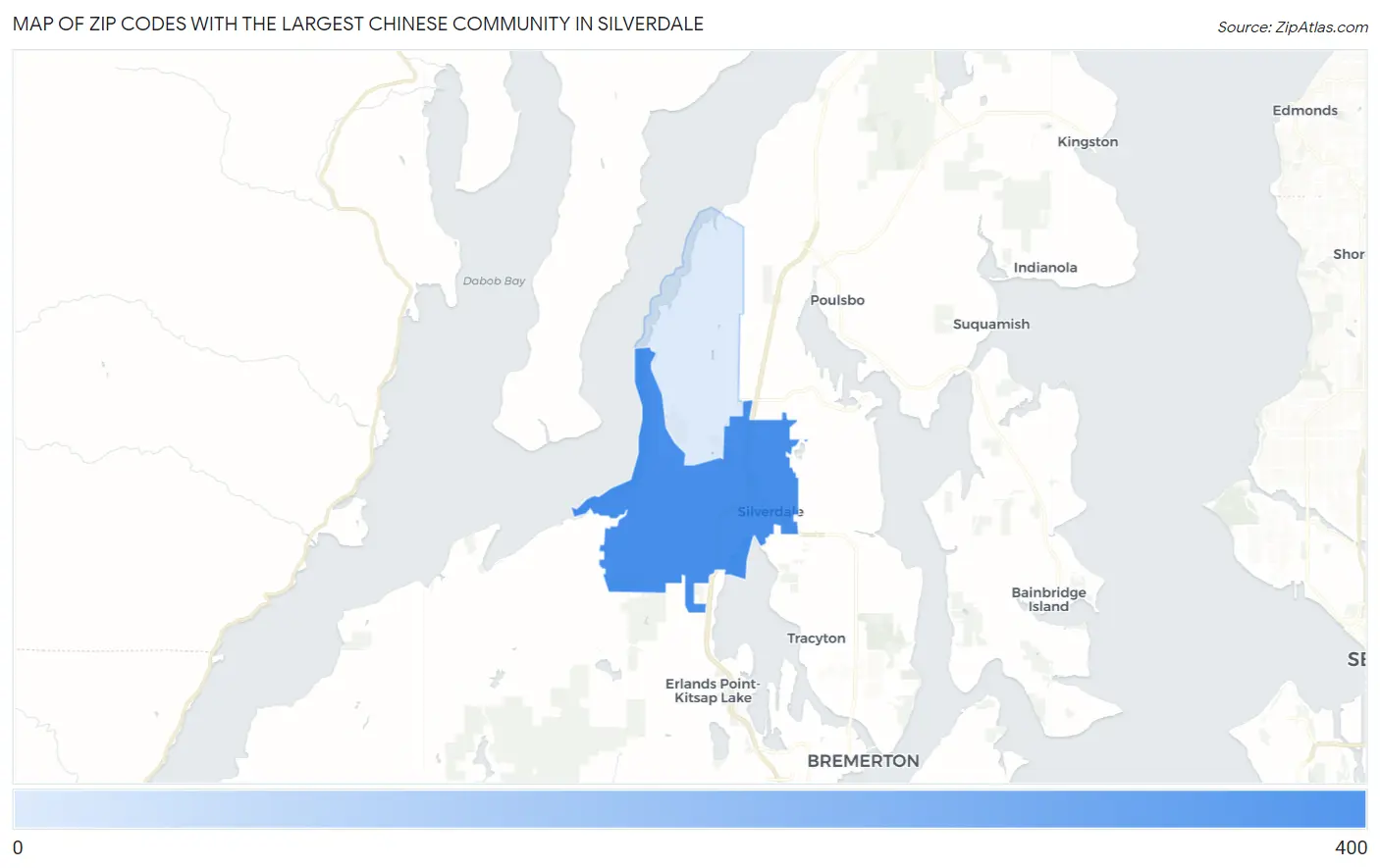 Zip Codes with the Largest Chinese Community in Silverdale Map