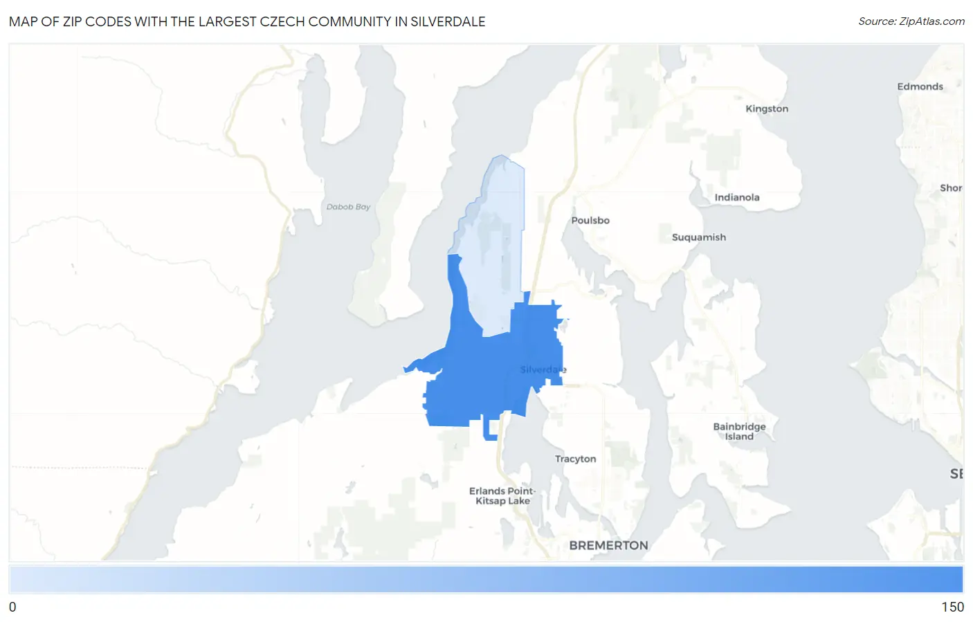 Zip Codes with the Largest Czech Community in Silverdale Map