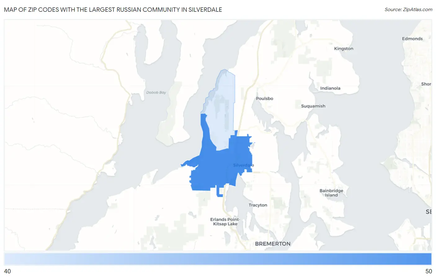 Zip Codes with the Largest Russian Community in Silverdale Map