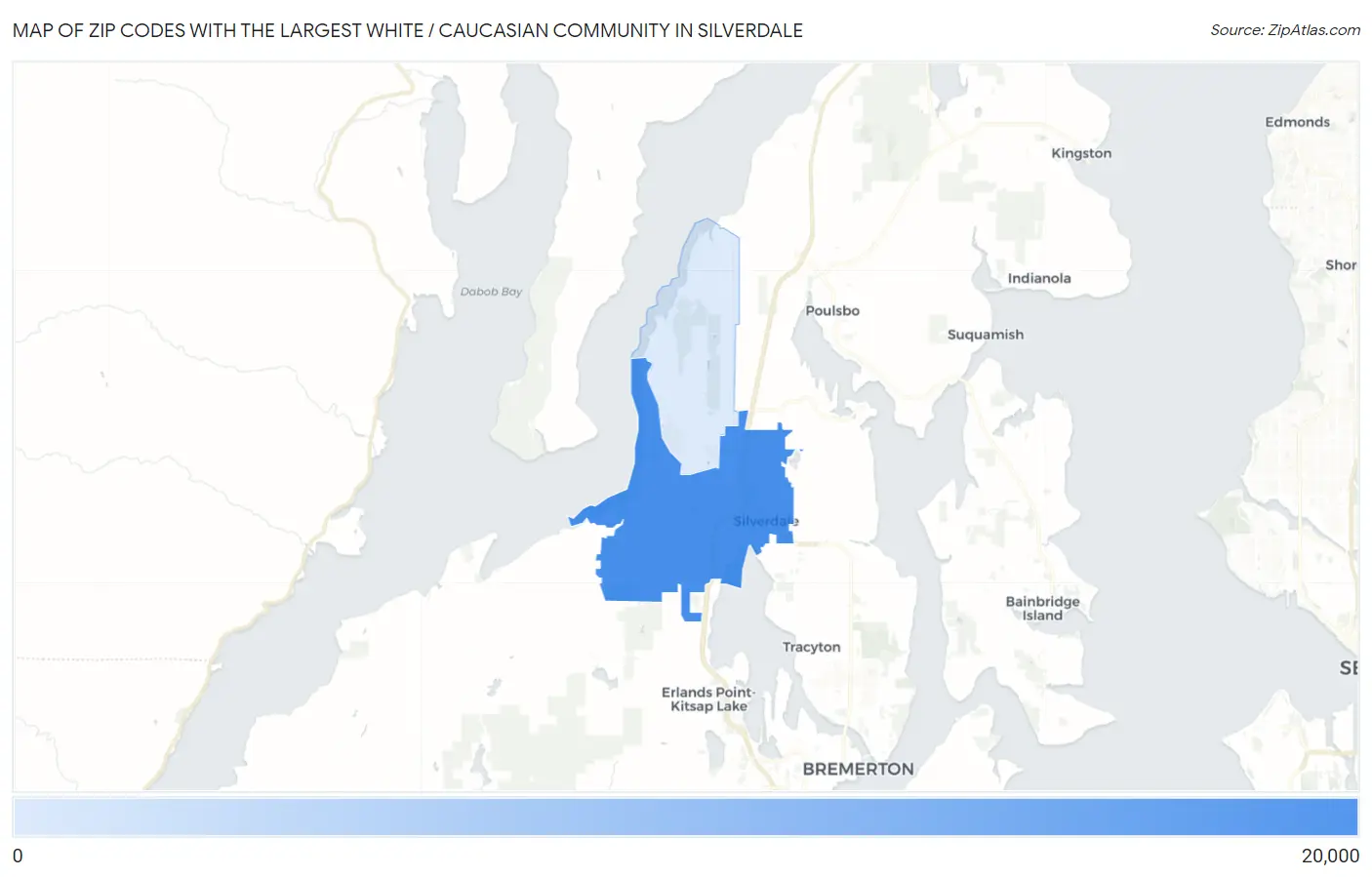 Zip Codes with the Largest White / Caucasian Community in Silverdale Map