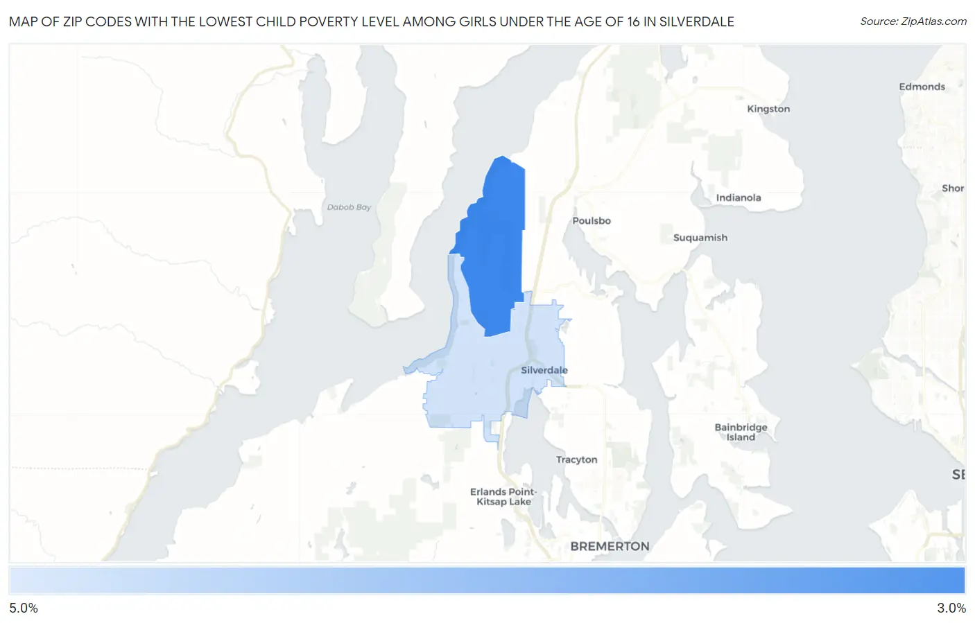 Zip Codes with the Lowest Child Poverty Level Among Girls Under the Age of 16 in Silverdale Map
