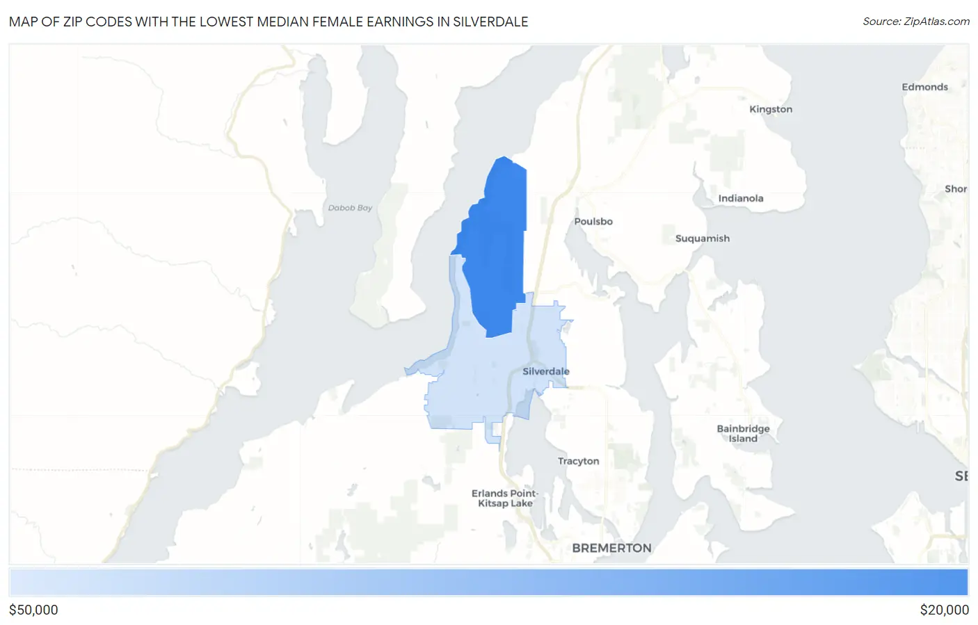 Zip Codes with the Lowest Median Female Earnings in Silverdale Map