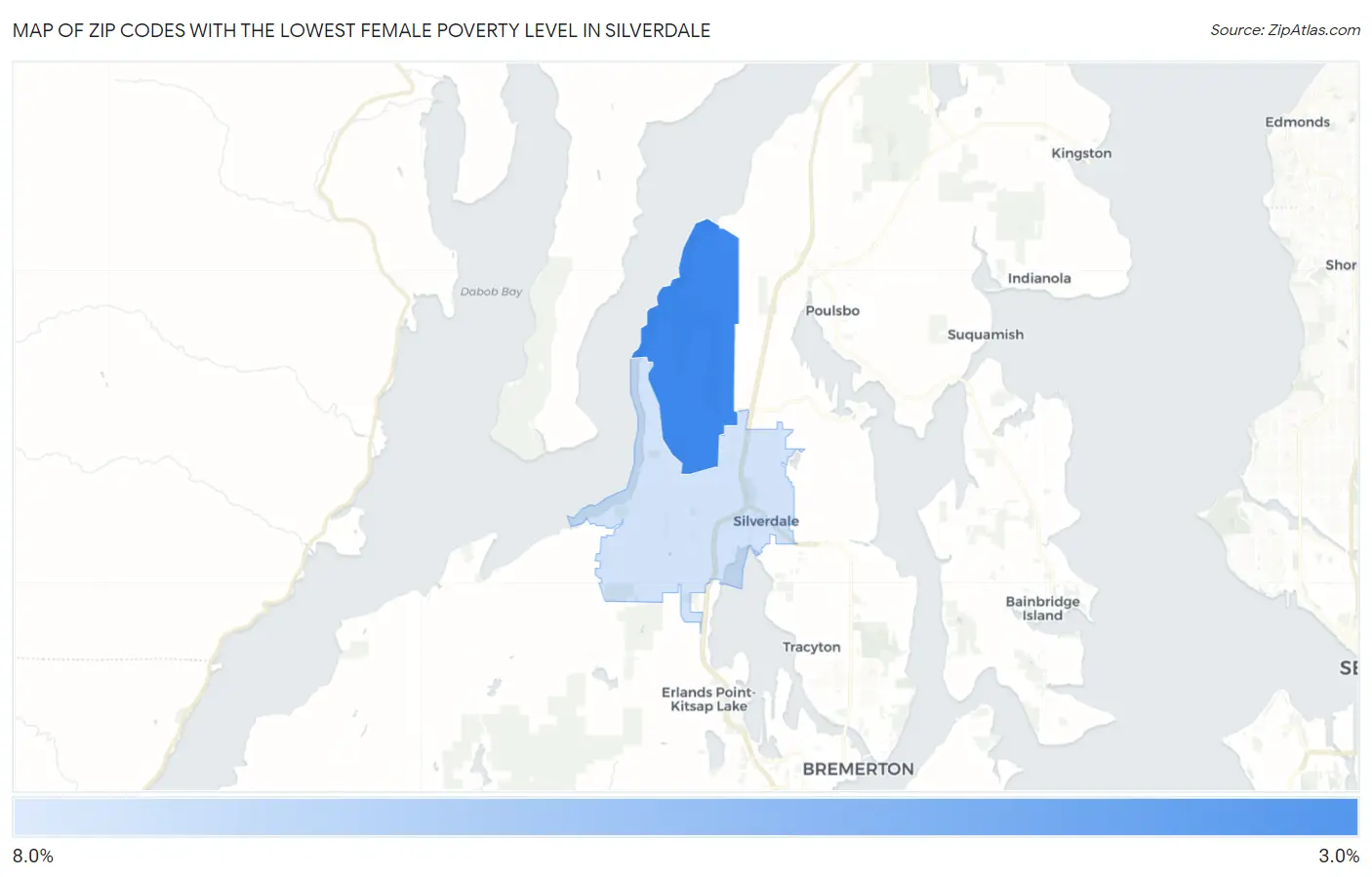 Zip Codes with the Lowest Female Poverty Level in Silverdale Map