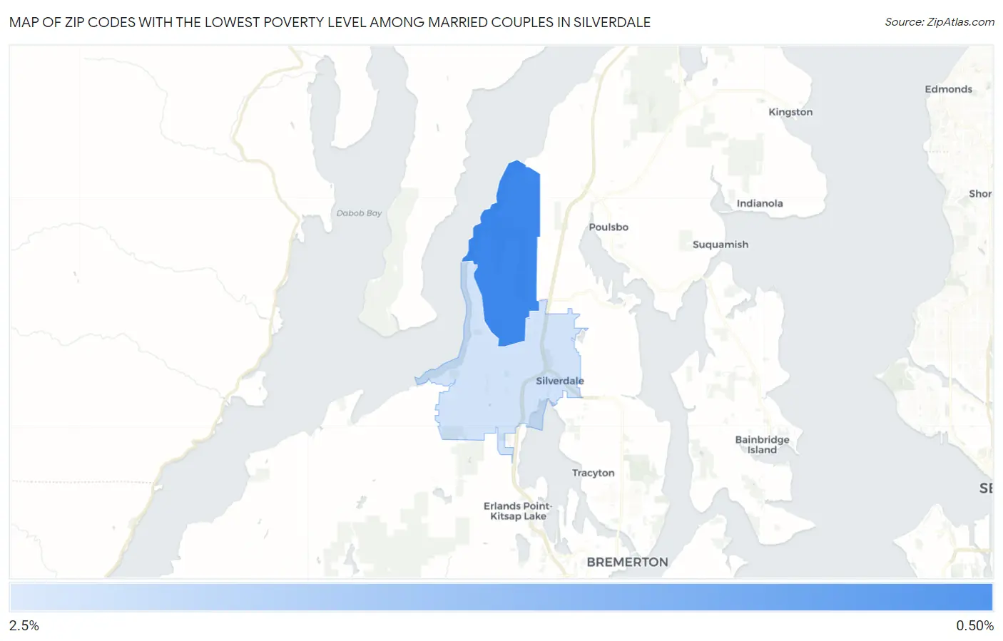 Zip Codes with the Lowest Poverty Level Among Married Couples in Silverdale Map