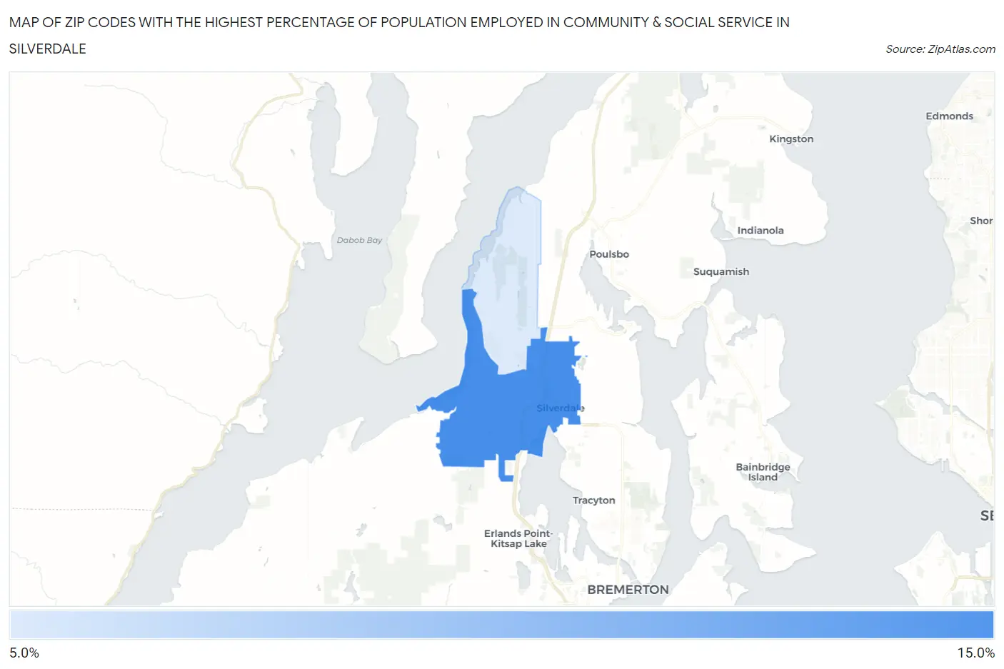 Zip Codes with the Highest Percentage of Population Employed in Community & Social Service  in Silverdale Map