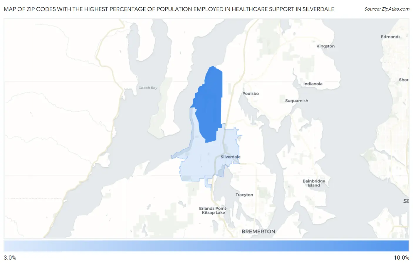 Zip Codes with the Highest Percentage of Population Employed in Healthcare Support in Silverdale Map