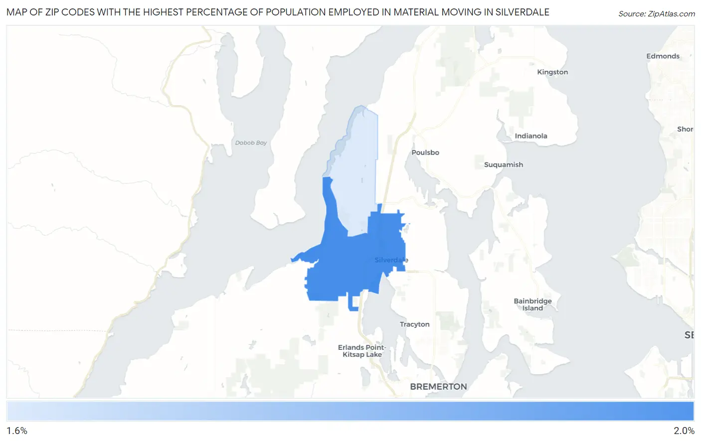 Zip Codes with the Highest Percentage of Population Employed in Material Moving in Silverdale Map