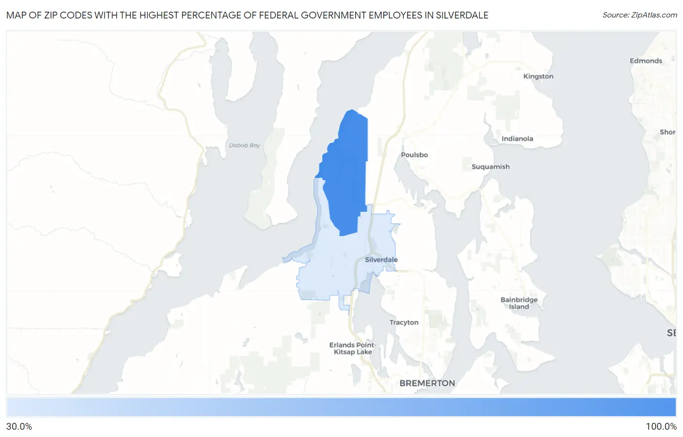 Zip Codes with the Highest Percentage of Federal Government Employees in Silverdale Map