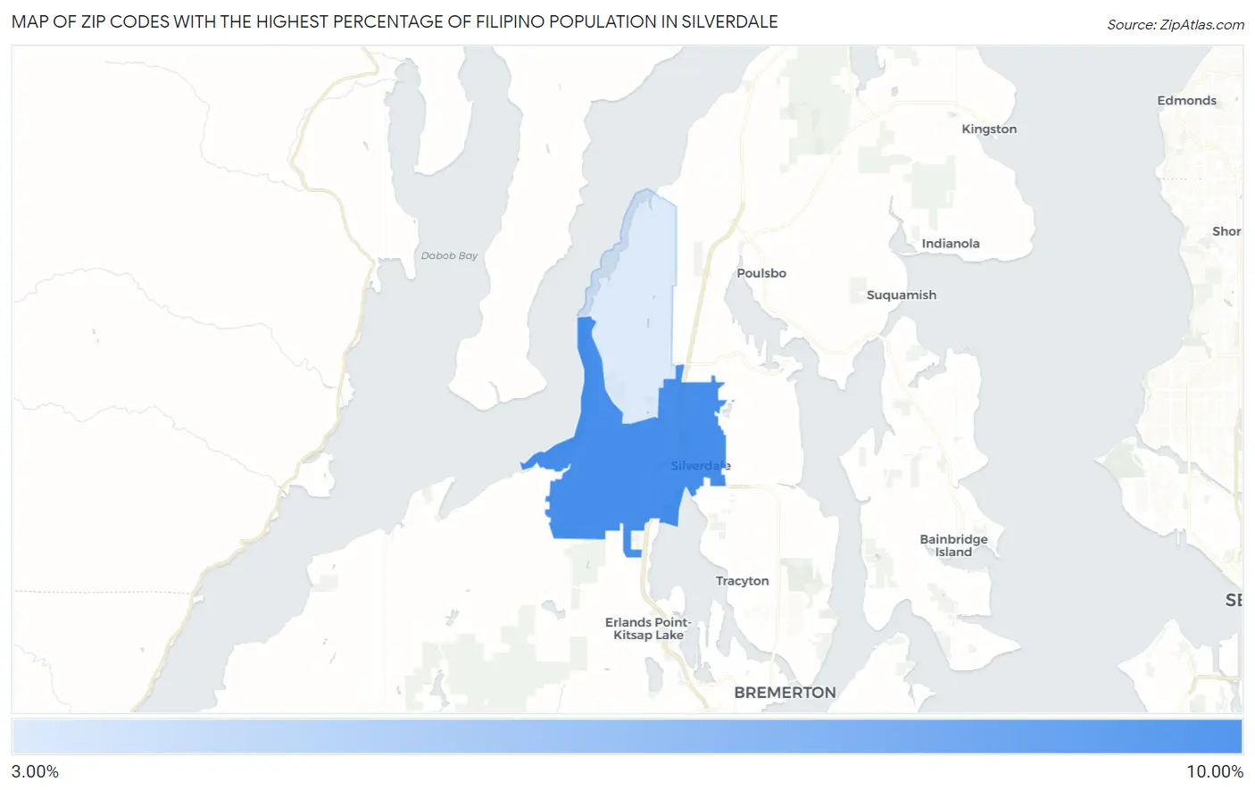Zip Codes with the Highest Percentage of Filipino Population in Silverdale Map