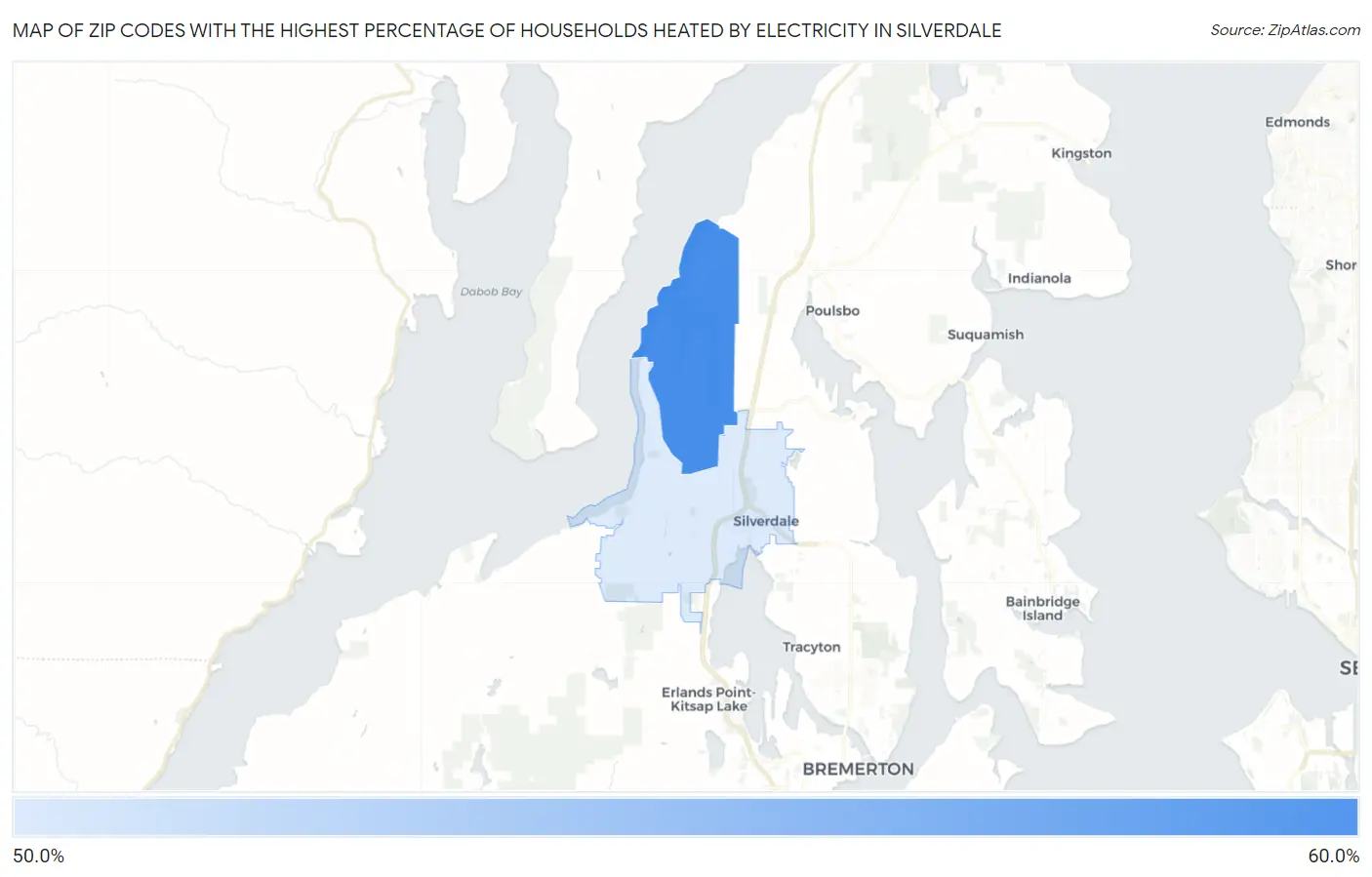 Zip Codes with the Highest Percentage of Households Heated by Electricity in Silverdale Map