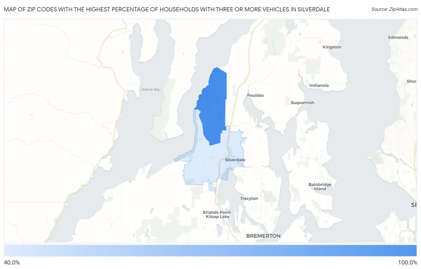 Zip Codes with the Highest Percentage of Households With Three or more Vehicles in Silverdale Map