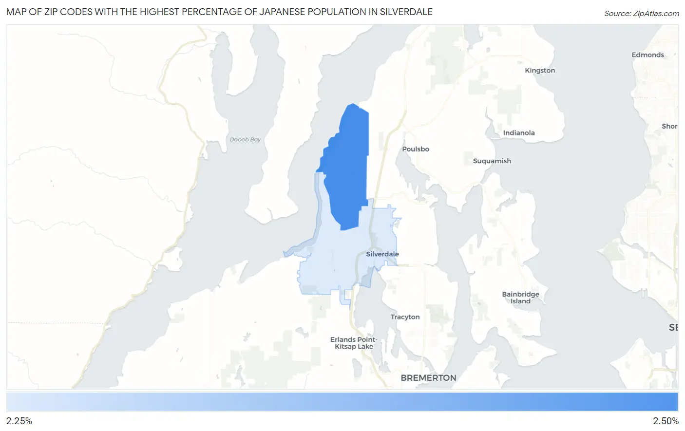 Zip Codes with the Highest Percentage of Japanese Population in Silverdale Map