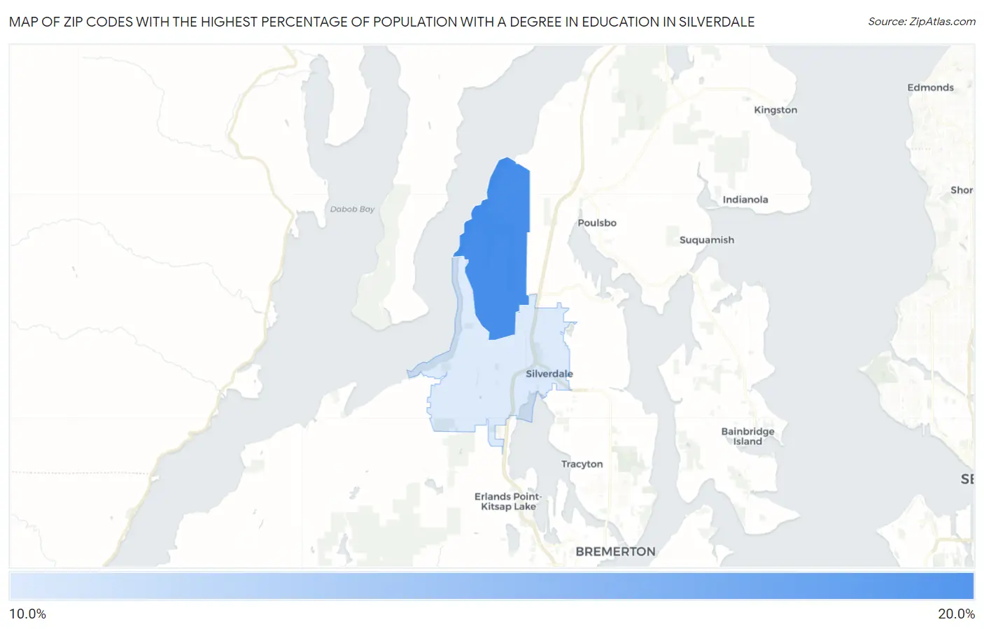Zip Codes with the Highest Percentage of Population with a Degree in Education in Silverdale Map