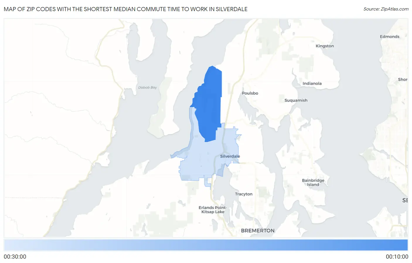 Zip Codes with the Shortest Median Commute Time to Work in Silverdale Map