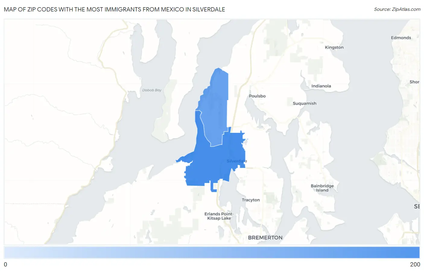Zip Codes with the Most Immigrants from Mexico in Silverdale Map