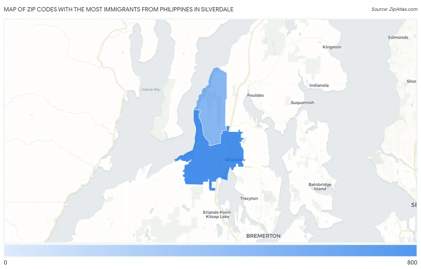 Zip Codes with the Most Immigrants from Philippines in Silverdale Map