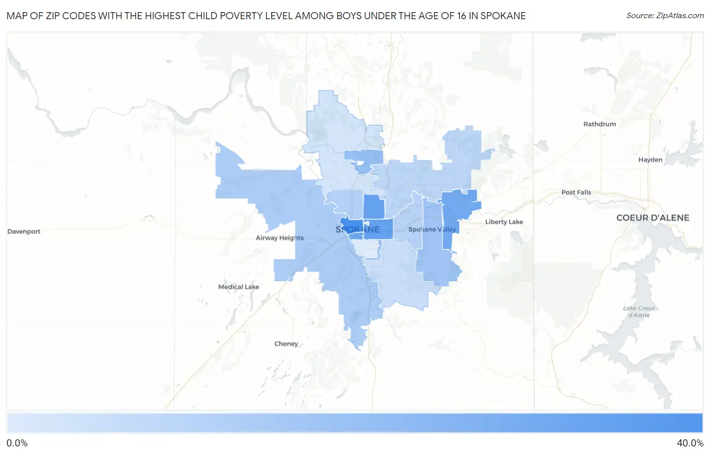 Zip Codes with the Highest Child Poverty Level Among Boys Under the Age of 16 in Spokane Map