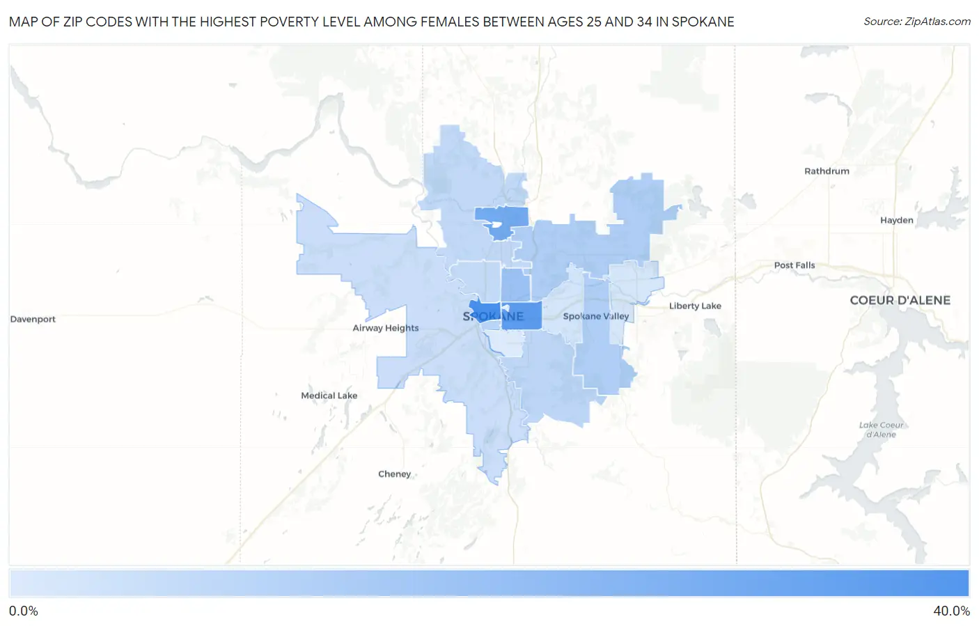 Zip Codes with the Highest Poverty Level Among Females Between Ages 25 and 34 in Spokane Map