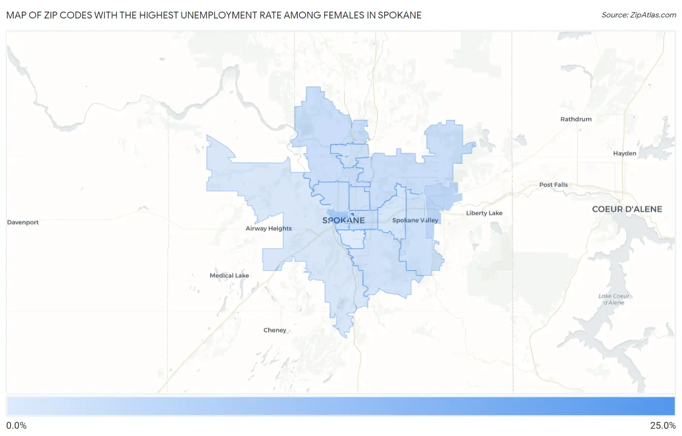 Zip Codes with the Highest Unemployment Rate Among Females in Spokane Map