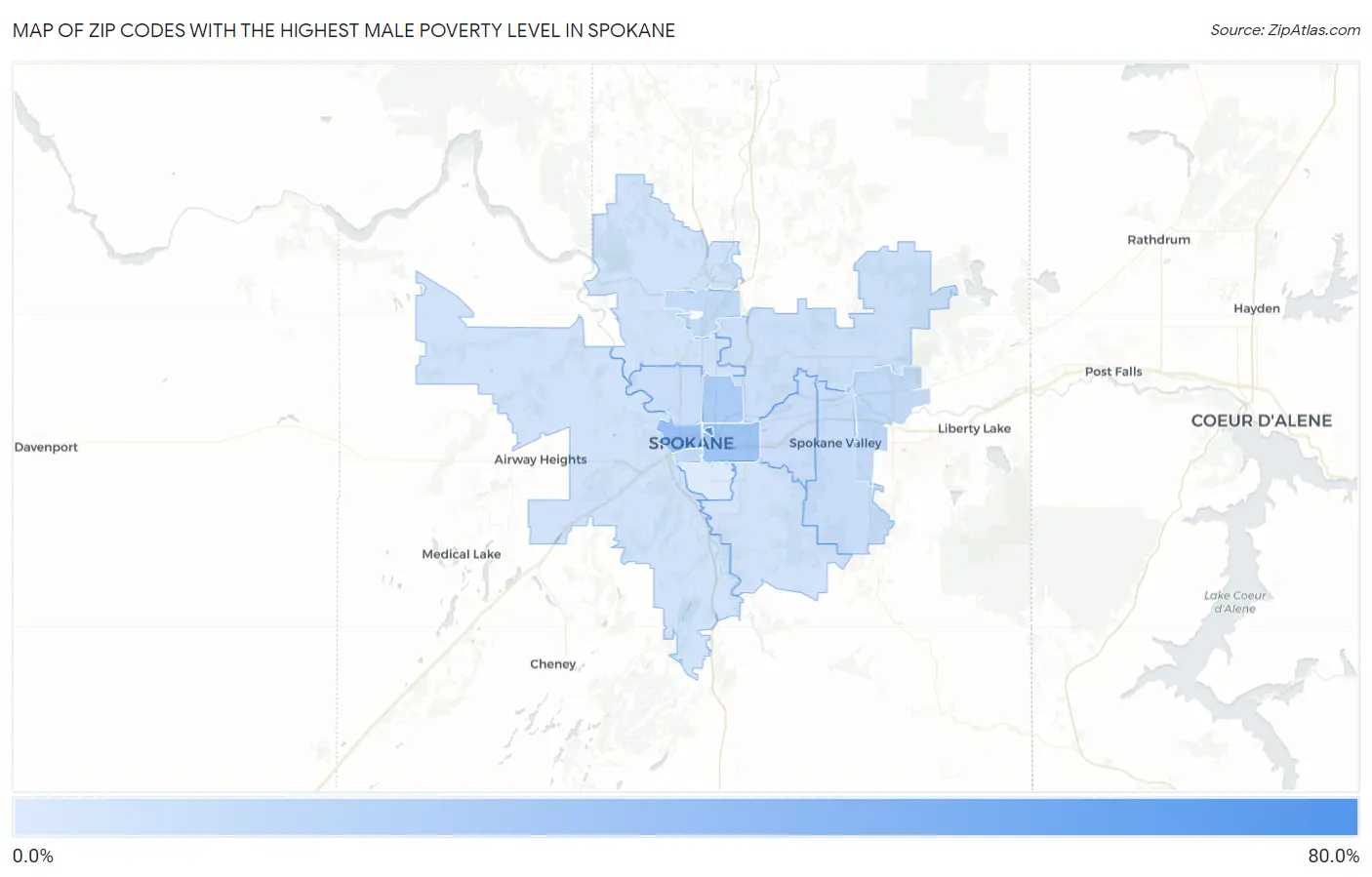 Zip Codes with the Highest Male Poverty Level in Spokane Map