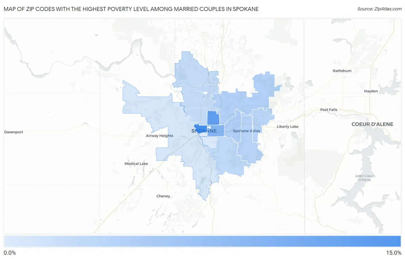 Zip Codes with the Highest Poverty Level Among Married Couples in Spokane Map