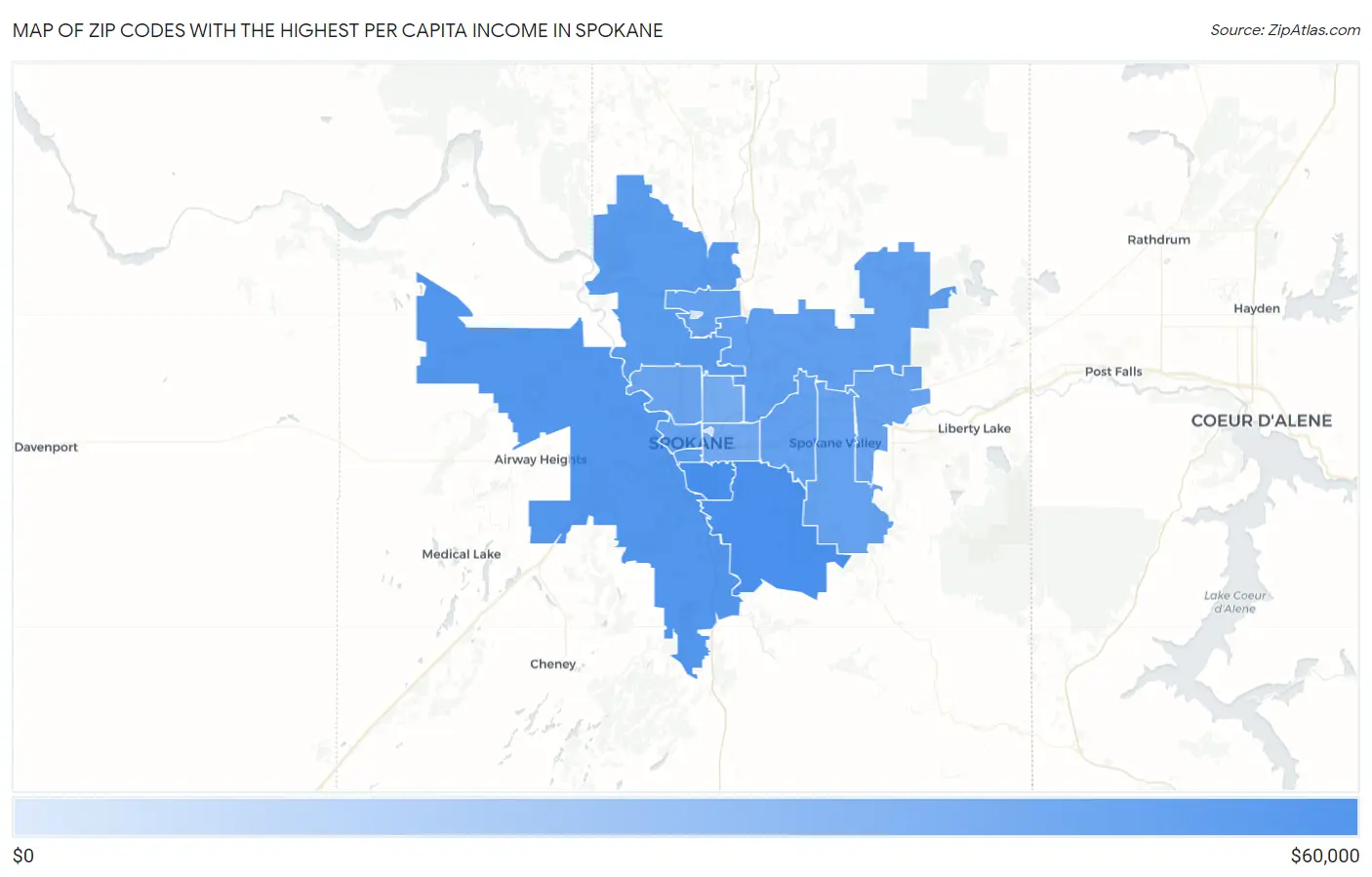 Zip Codes with the Highest Per Capita Income in Spokane Map