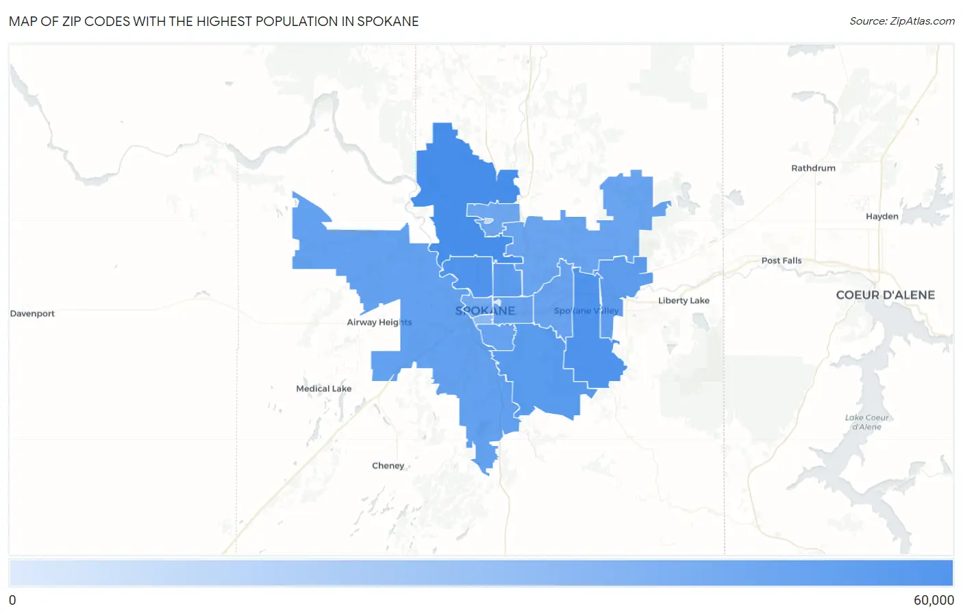 Zip Codes with the Highest Population in Spokane Map