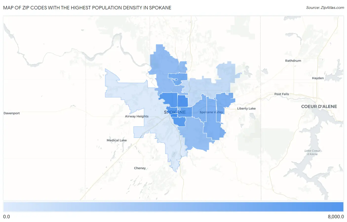 Zip Codes with the Highest Population Density in Spokane Map