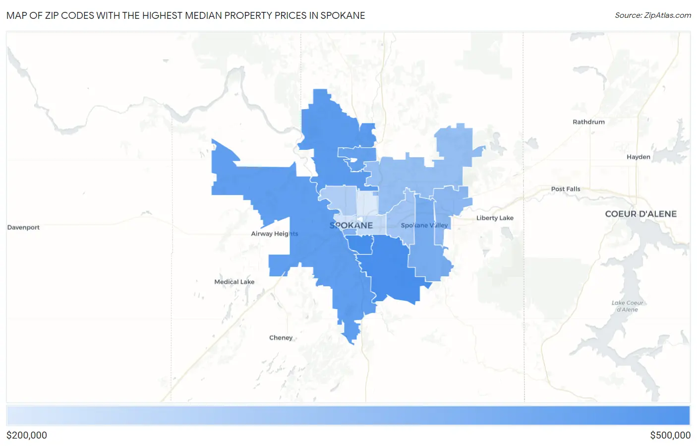 Zip Codes with the Highest Median Property Prices in Spokane Map