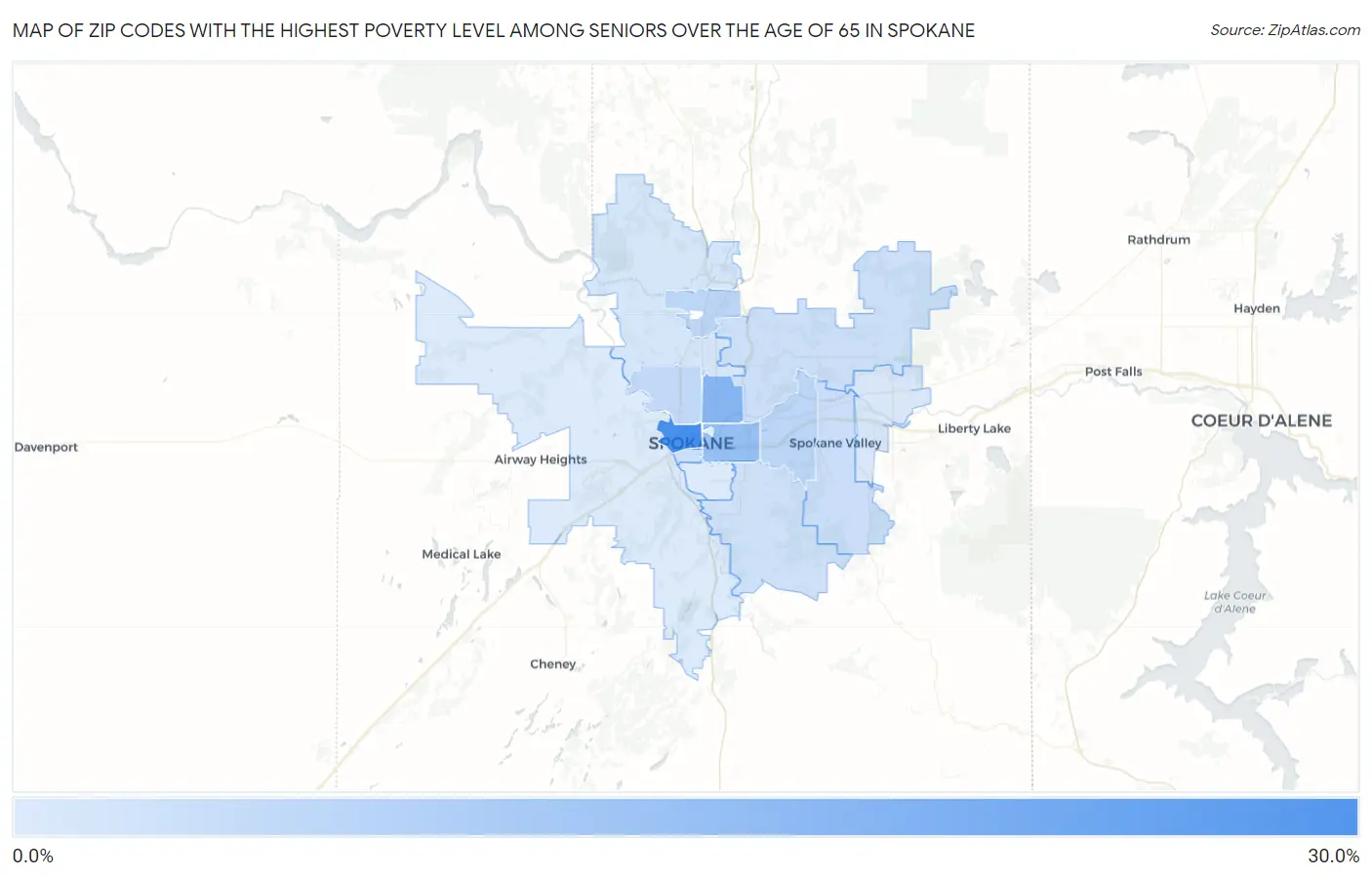 Zip Codes with the Highest Poverty Level Among Seniors Over the Age of 65 in Spokane Map