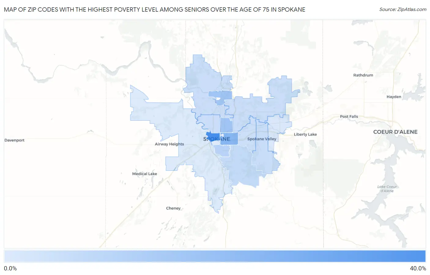 Zip Codes with the Highest Poverty Level Among Seniors Over the Age of 75 in Spokane Map