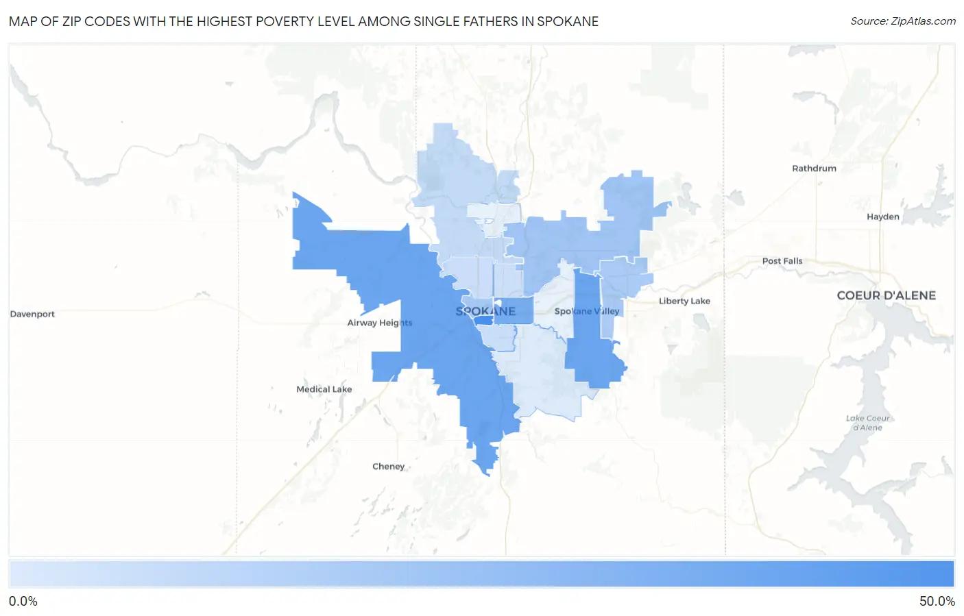 Zip Codes with the Highest Poverty Level Among Single Fathers in Spokane Map