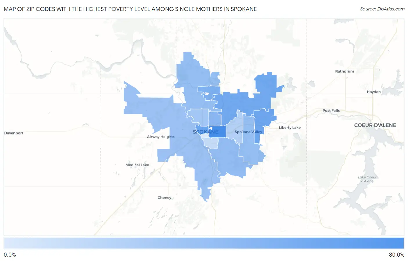 Zip Codes with the Highest Poverty Level Among Single Mothers in Spokane Map