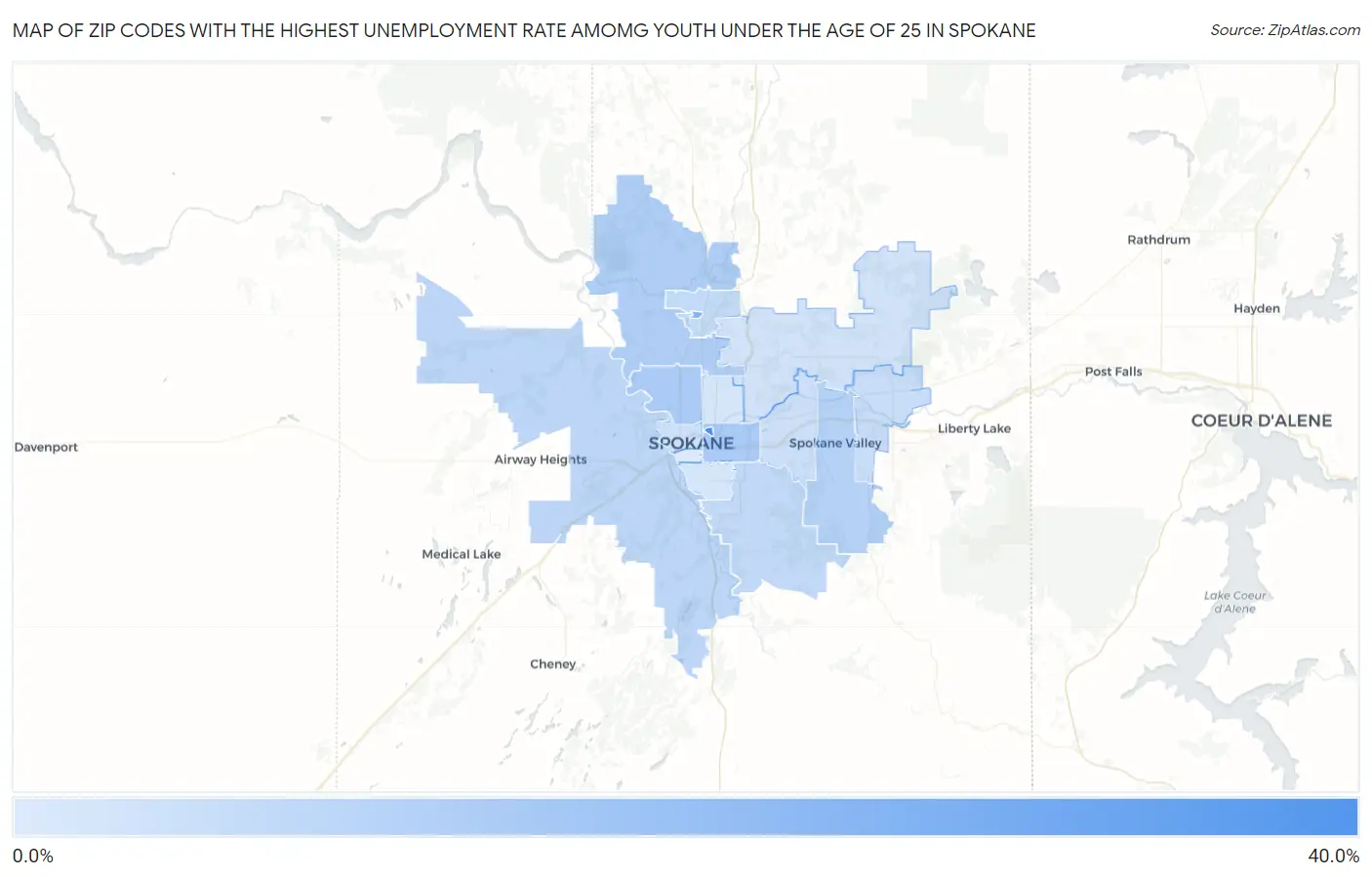 Zip Codes with the Highest Unemployment Rate Amomg Youth Under the Age of 25 in Spokane Map