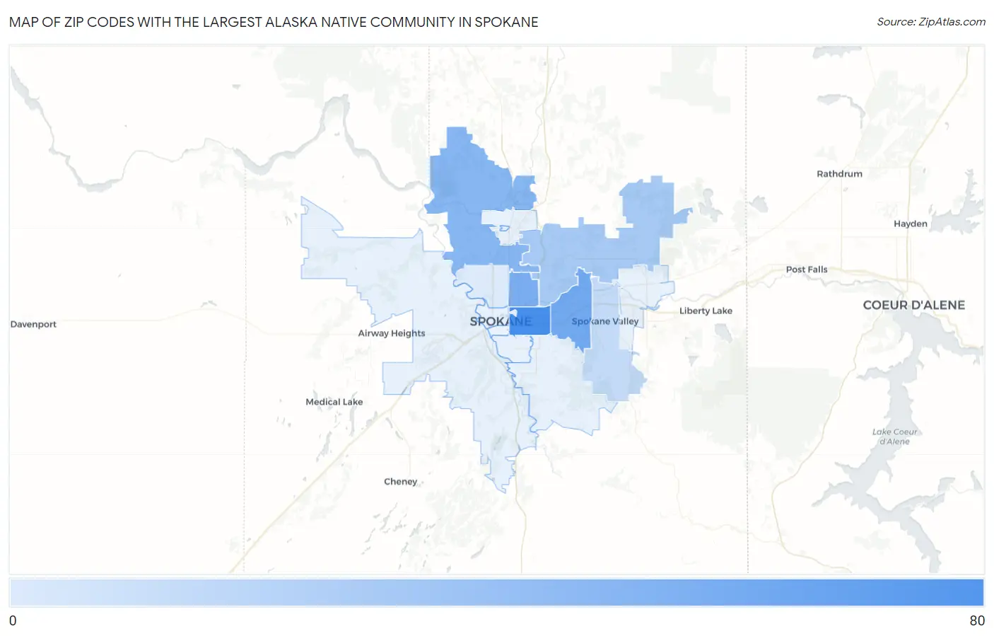 Zip Codes with the Largest Alaska Native Community in Spokane Map