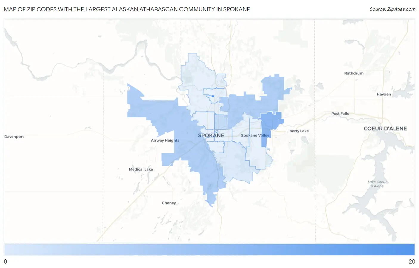 Zip Codes with the Largest Alaskan Athabascan Community in Spokane Map