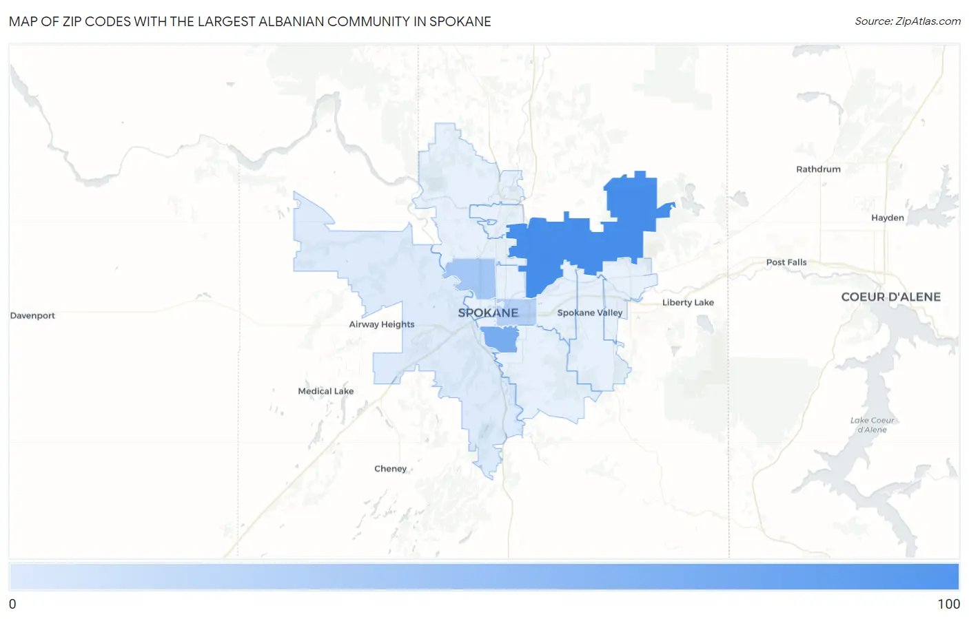 Zip Codes with the Largest Albanian Community in Spokane Map