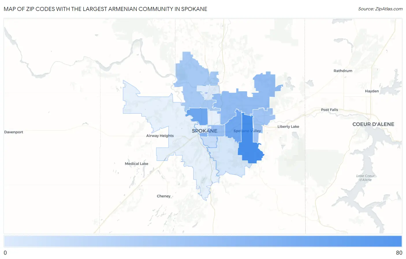 Zip Codes with the Largest Armenian Community in Spokane Map