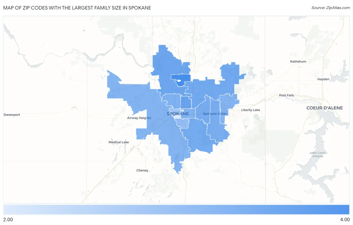 Zip Codes with the Largest Family Size in Spokane Map