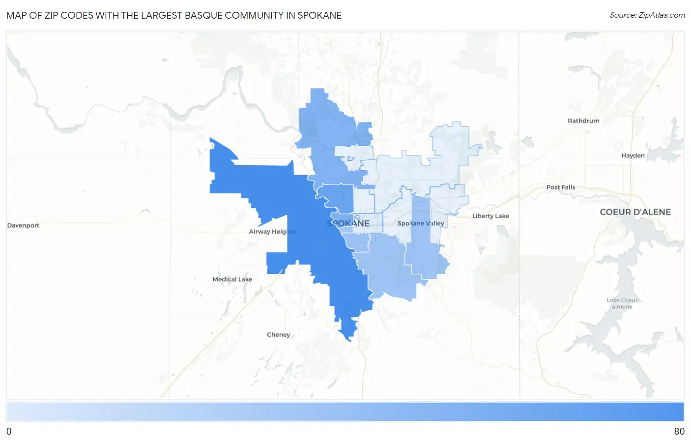 Zip Codes with the Largest Basque Community in Spokane Map