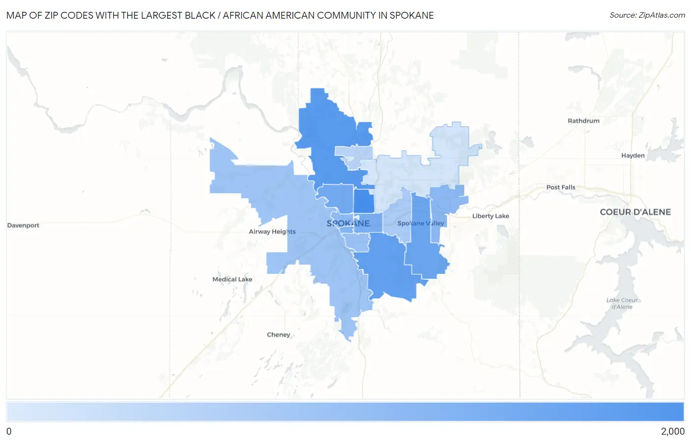 Zip Codes with the Largest Black / African American Community in Spokane Map