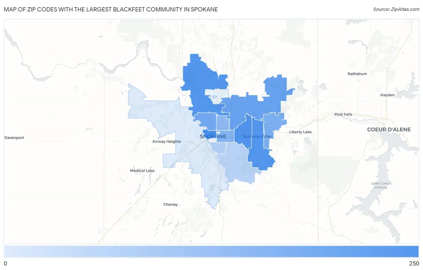 Zip Codes with the Largest Blackfeet Community in Spokane Map
